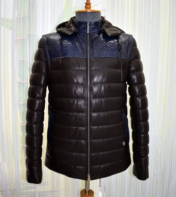 Stefano Ricci Python Trim Quilted Puffer Leather Jacket