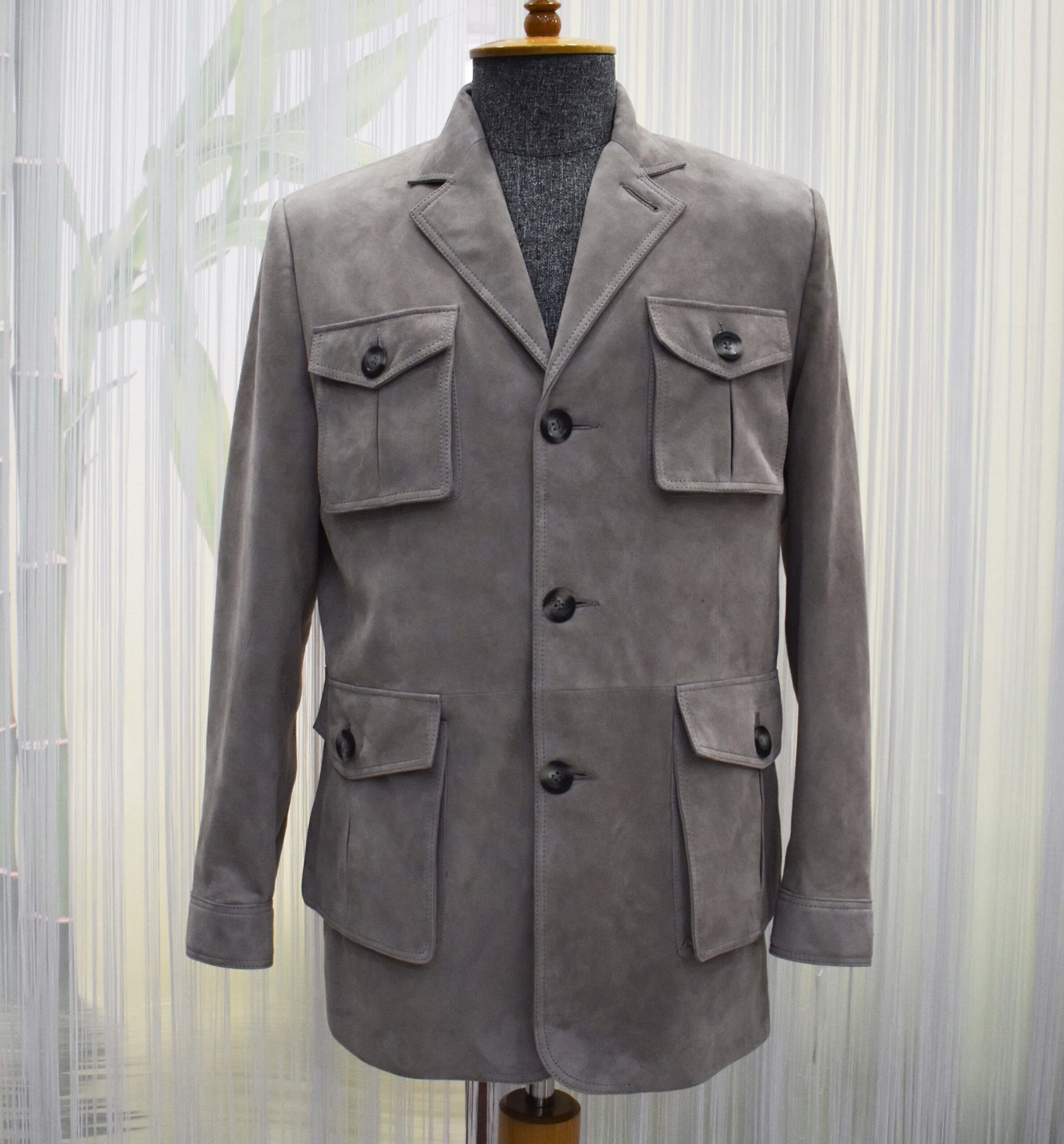 SR Grey Suede Long Jacket - Leather Guys