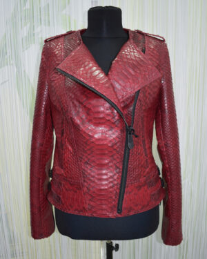 Philipp Plein Womens Red Python Leather Biker Jacket