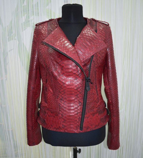 Philipp Plein Womens Red Python Leather Biker Jacket
