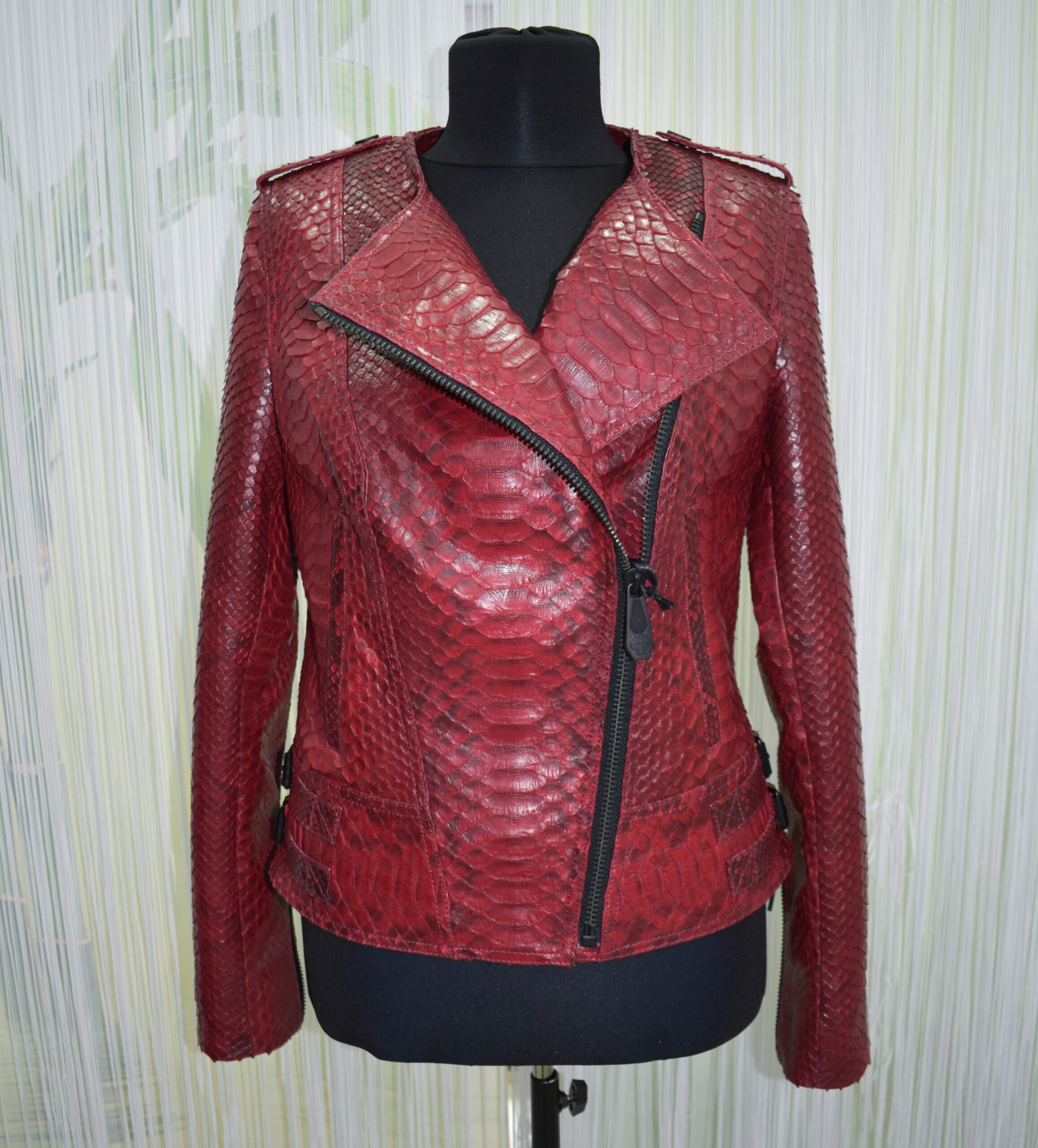 Philipp Plein Womens Red Python Leather Biker Jacket - Leather Guys