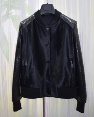 Womens Pony Hair Python Leather Jacket