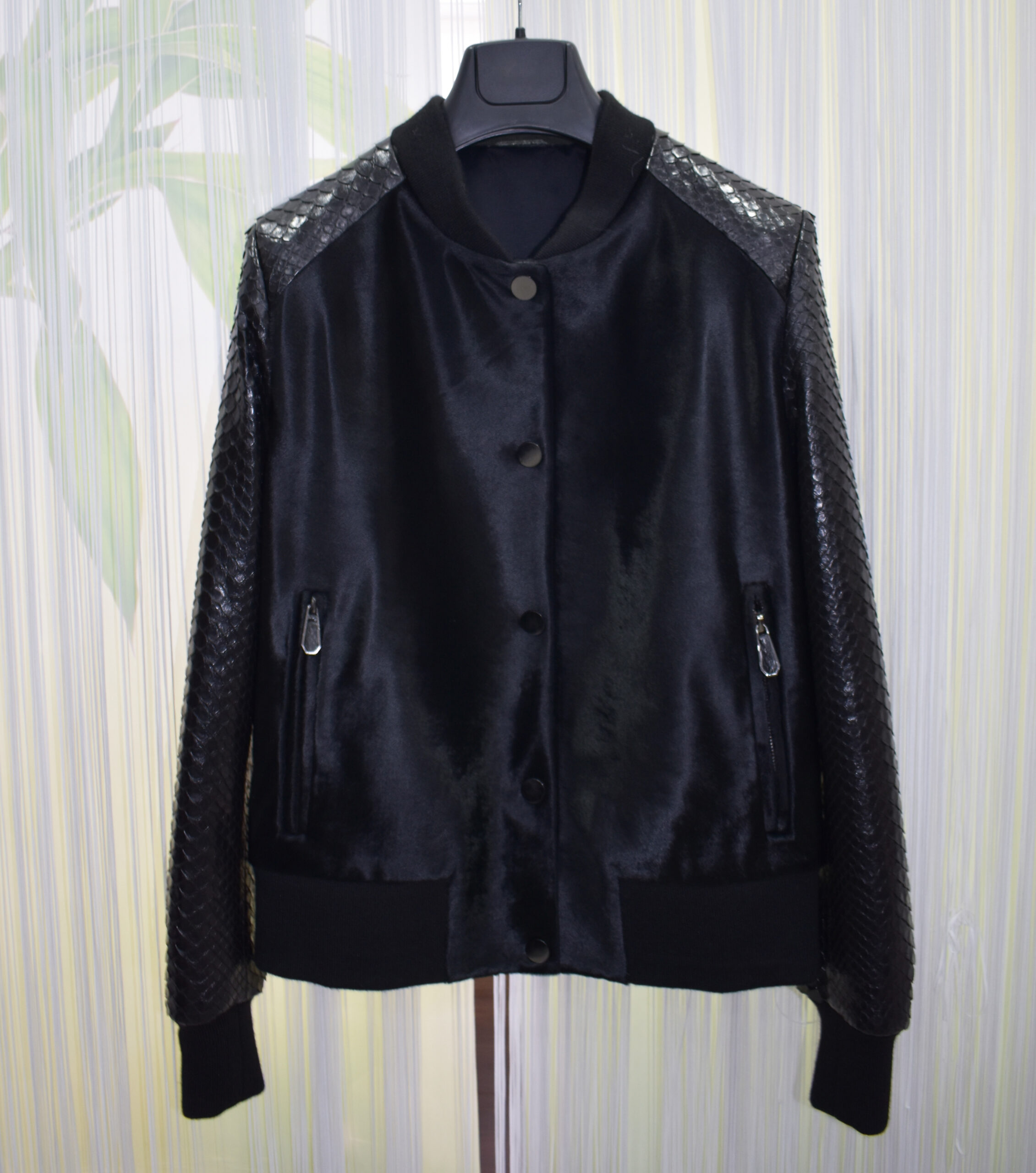 Womens Pony Hair Python Leather Jacket