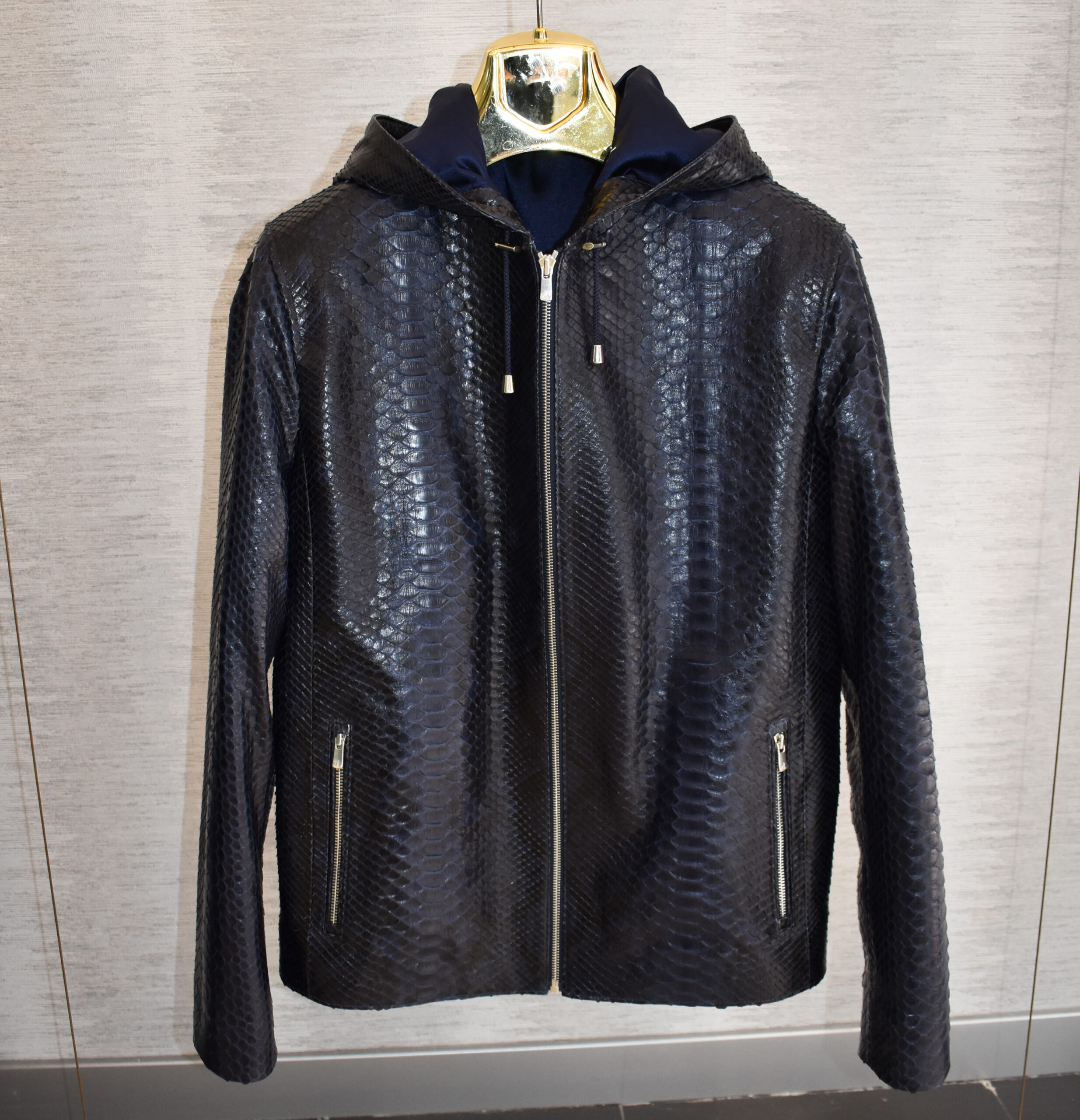 Navy Blue Python Hoodie Jacket