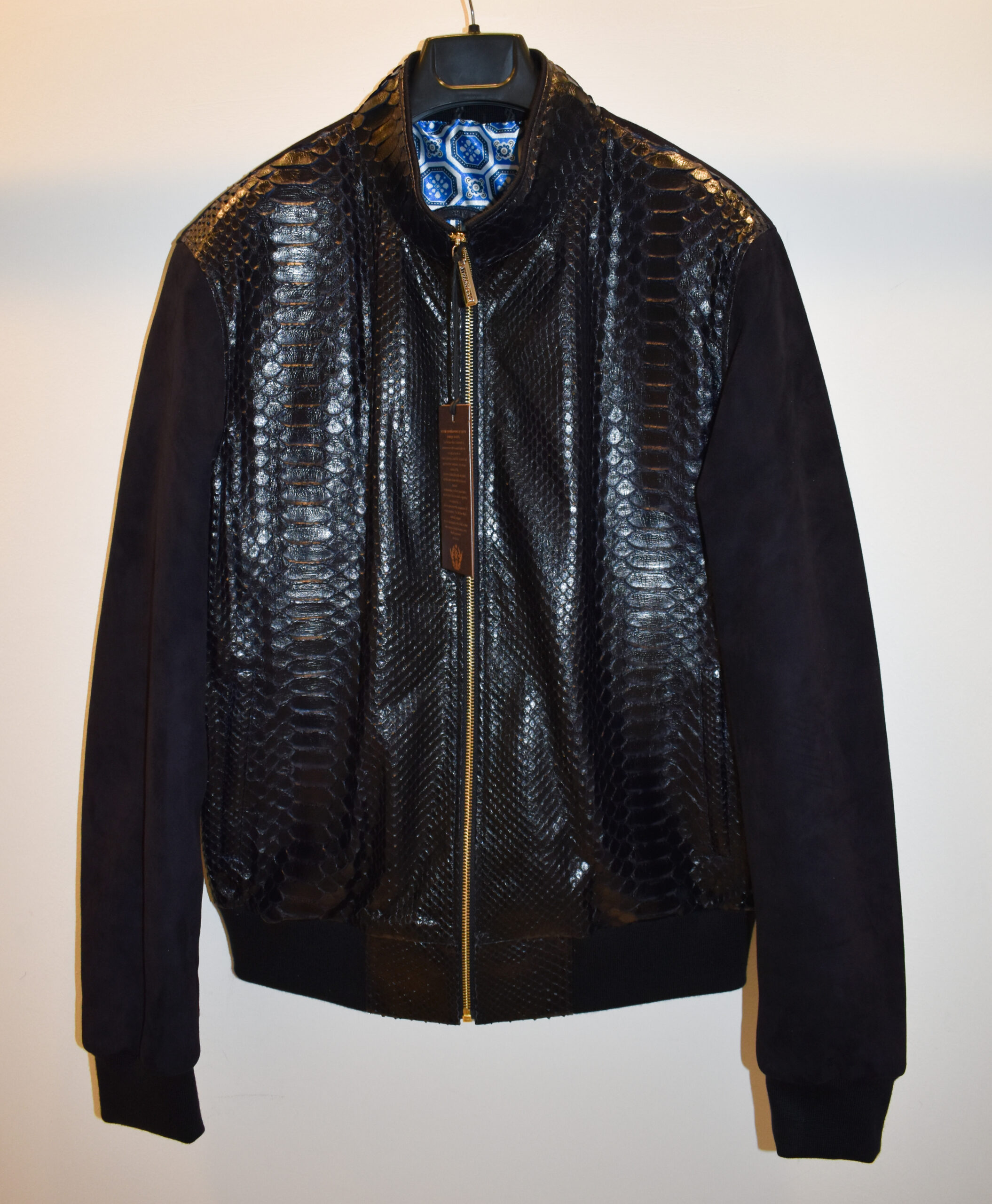 SR Blue Python Leather Suede Jacket - Leather Guys