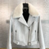Womens White Mink Fur Collar Python Leather Biker Jacket
