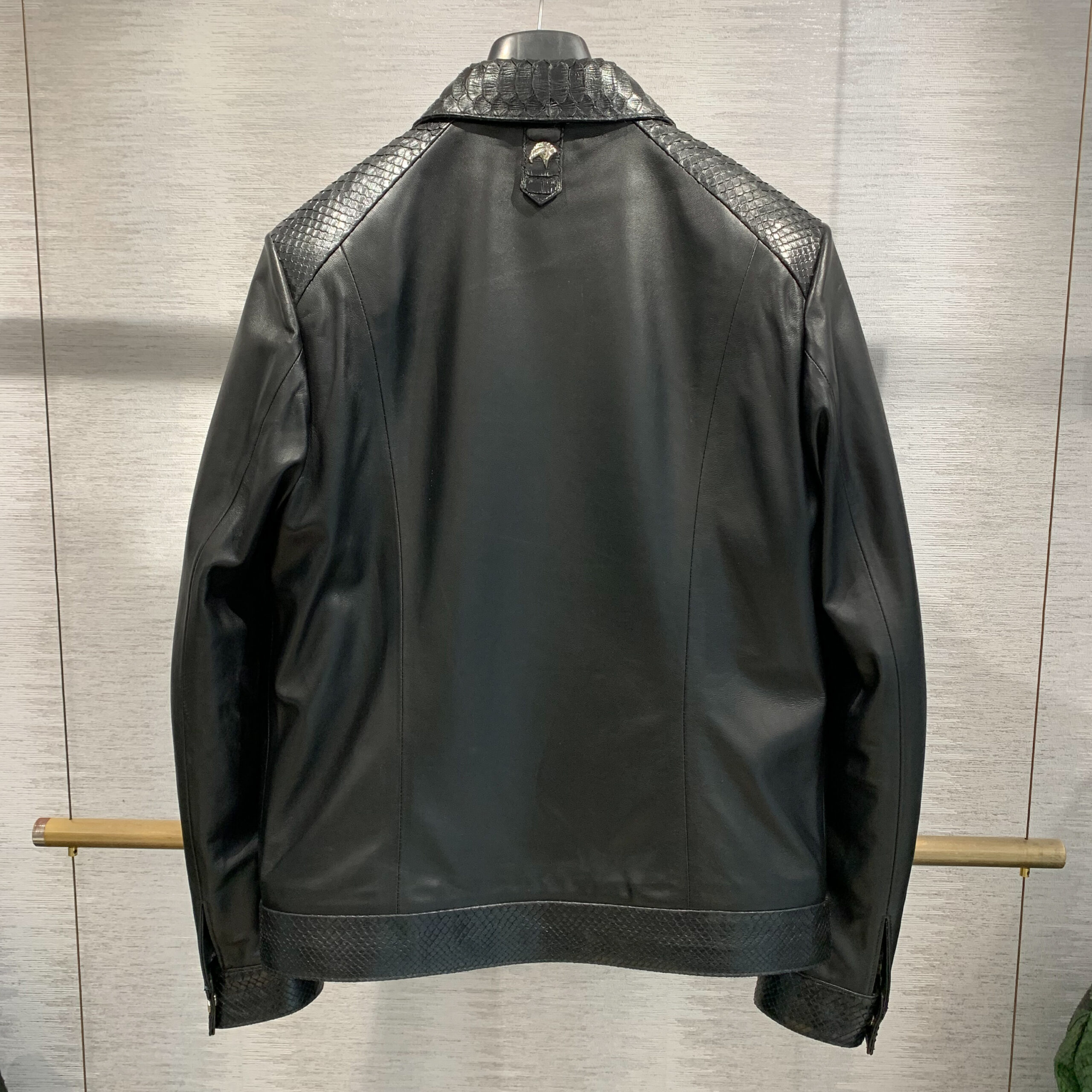 SR Black Python Trim Leather Jacket - Leather Guys