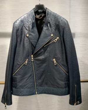 Genuine Ostrich Biker Leather Jacket