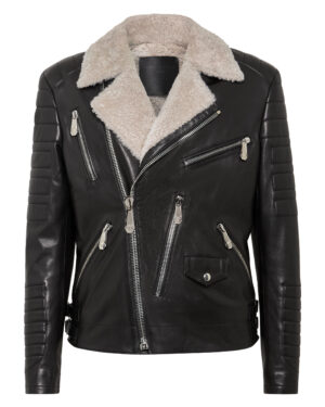 Philipp Plein Fur Lining Biker Leather Jacket