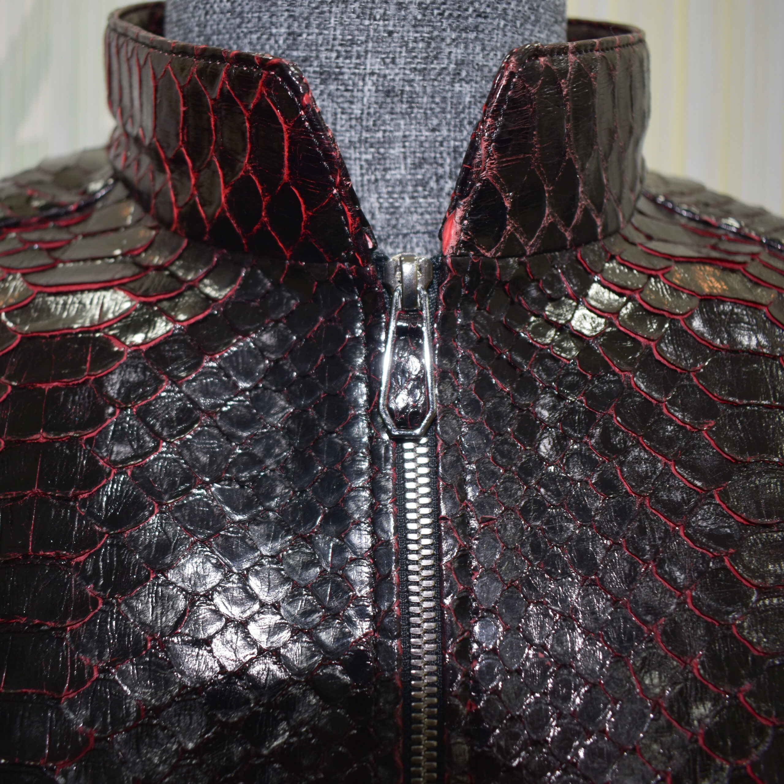 Black Red Genuine Python Leather Jacket - Leather Guys