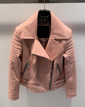 Philipp Plein Women Pink Biker Leather Jacket
