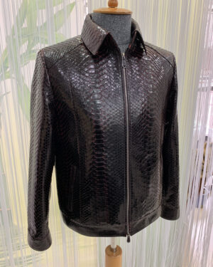 Black Red Genuine Python Leather Jacket