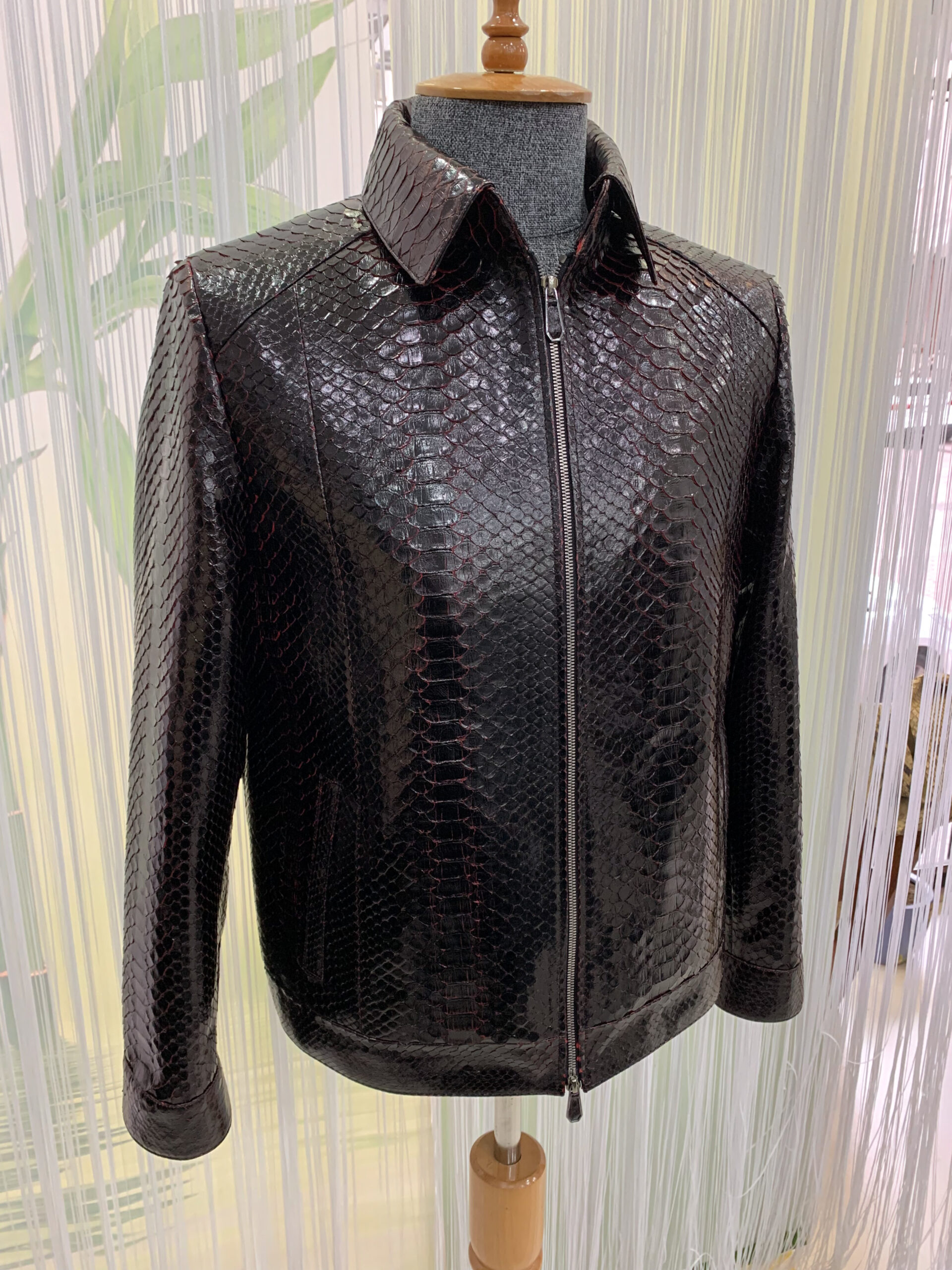 Black Red Genuine Python Leather Jacket