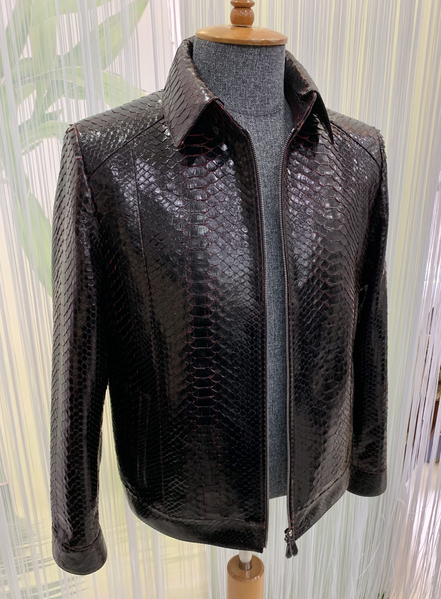 Black Red Genuine Python Leather Jacket - Leather Guys