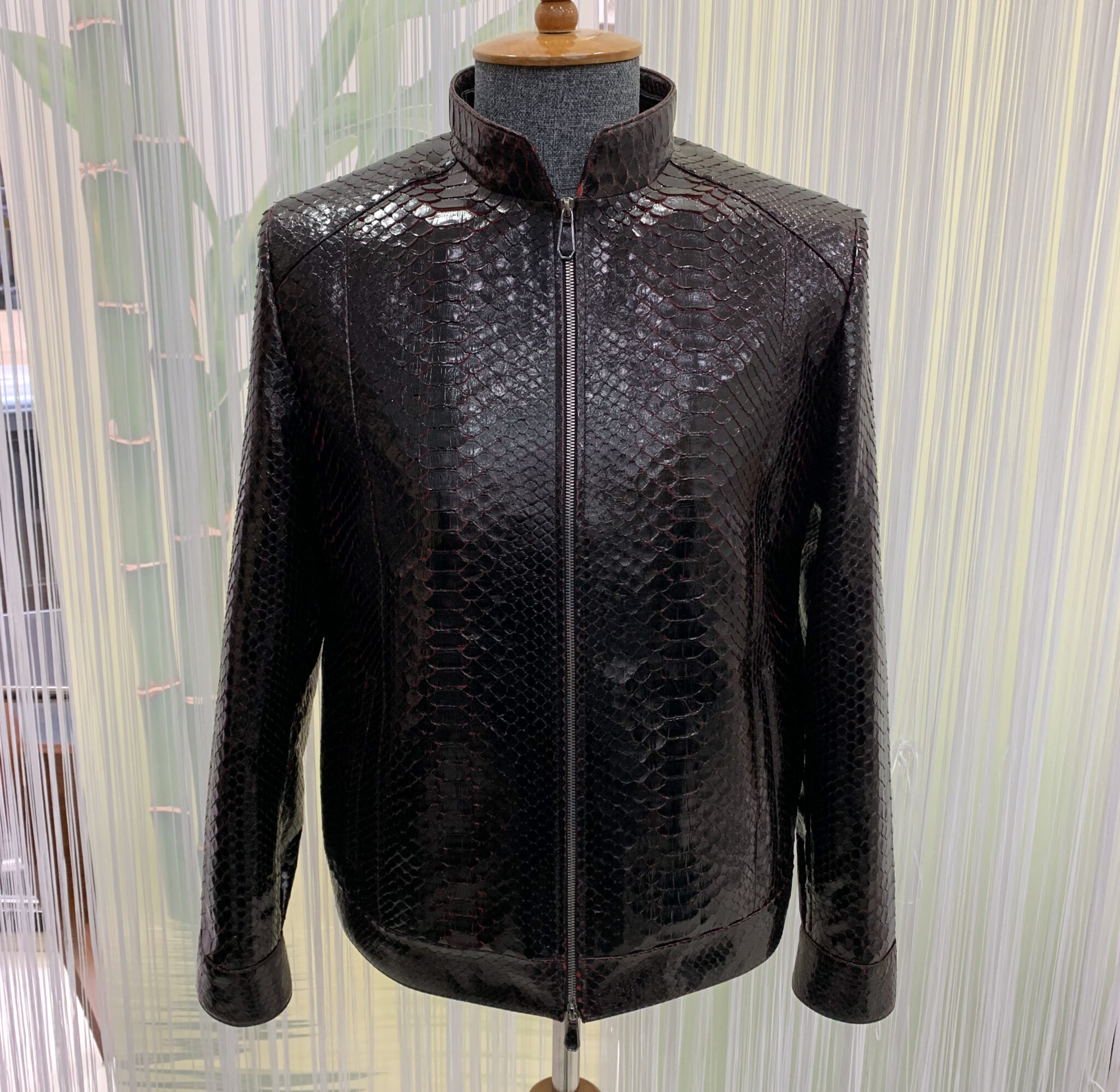 Black Red Genuine Python Leather Jacket - Leather Guys
