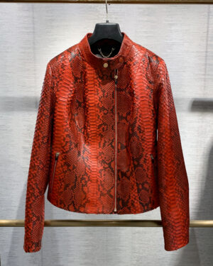 Womens Red Python Leather Jacket