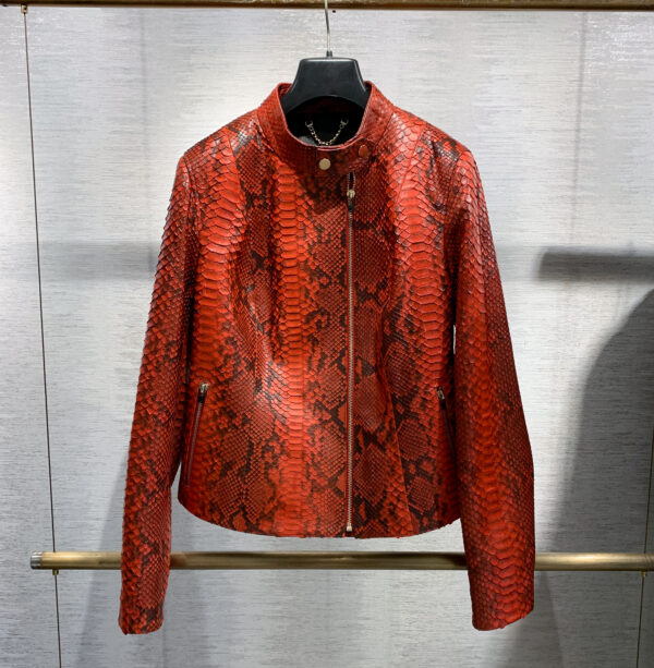 Womens Red Python Leather Jacket