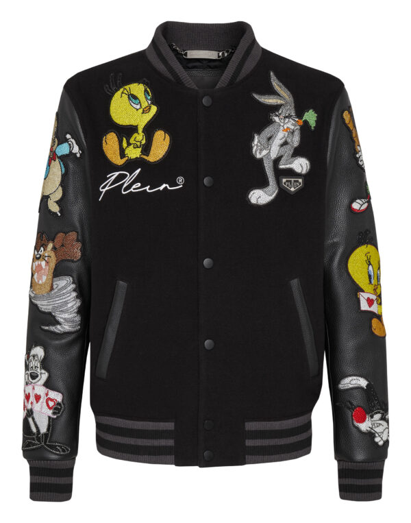 Philipp Plein Leather Sleeves Looney Tunes Jacket