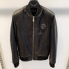 Philipp Plein Black Leather Bomber Jacket