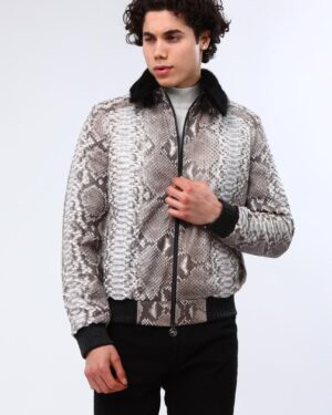 SR Mink Fur Collar Python Leather Jacket