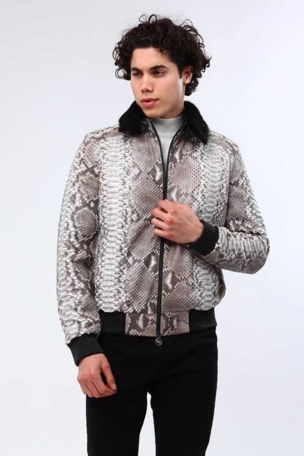 SR Mink Fur Collar Python Leather Jacket