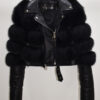 Philipp Plein Women Fox Fur Trim Leather Biker Jacket