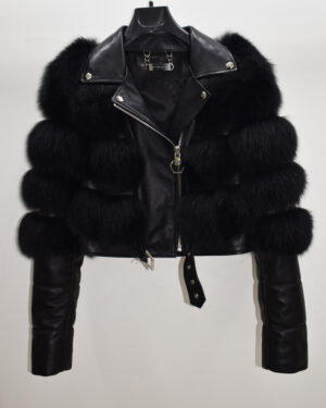 Philipp Plein Women Fox Fur Trim Leather Biker Jacket