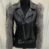 Womens Fox Fur Sleeves Python Leather Biker Jacket