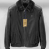 SR Python Trim Mink Fur Collar Leather Jacket
