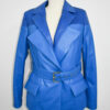 Women's Python Trim Blue Leather Biker Jacket