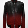 SR Red Gradient Bomber Leather Suede Jacket