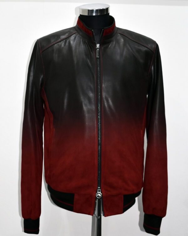 SR Red Gradient Bomber Leather Suede Jacket