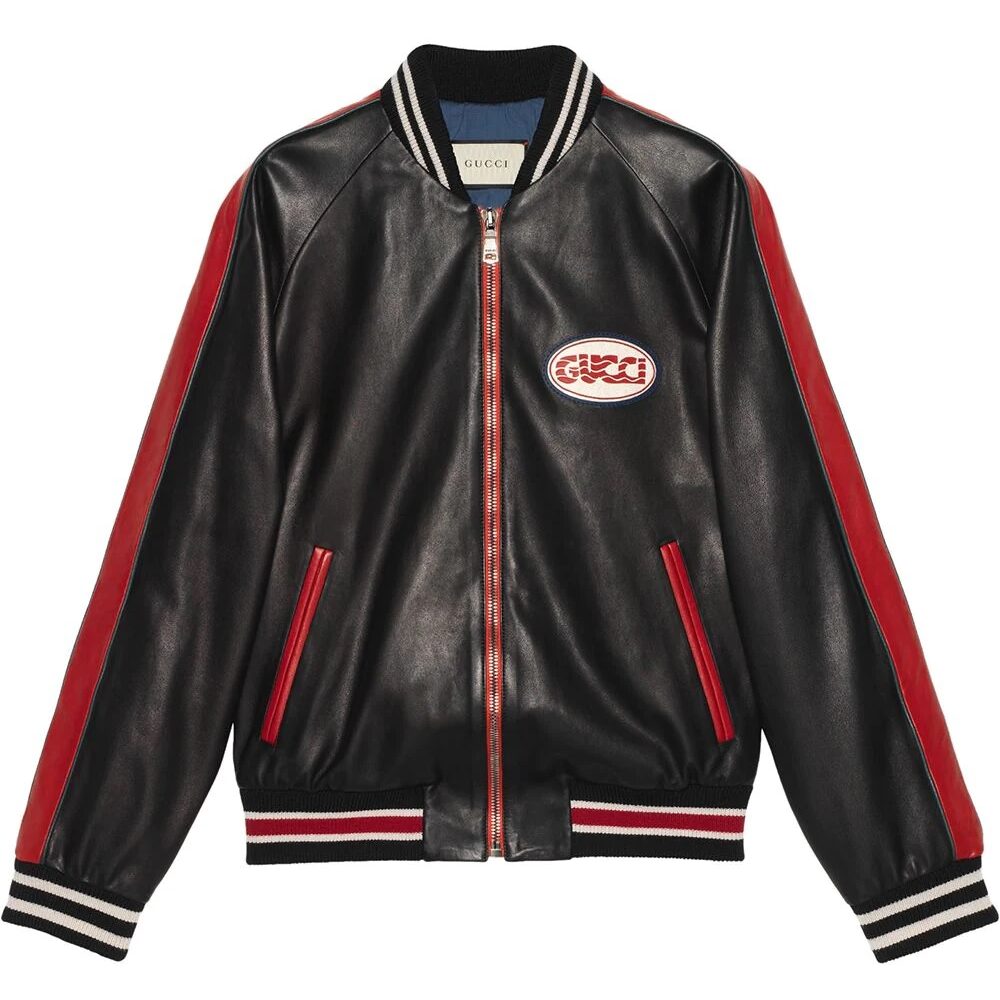 Gucci Black Red Leather Bomber Jacket - Leather Guys
