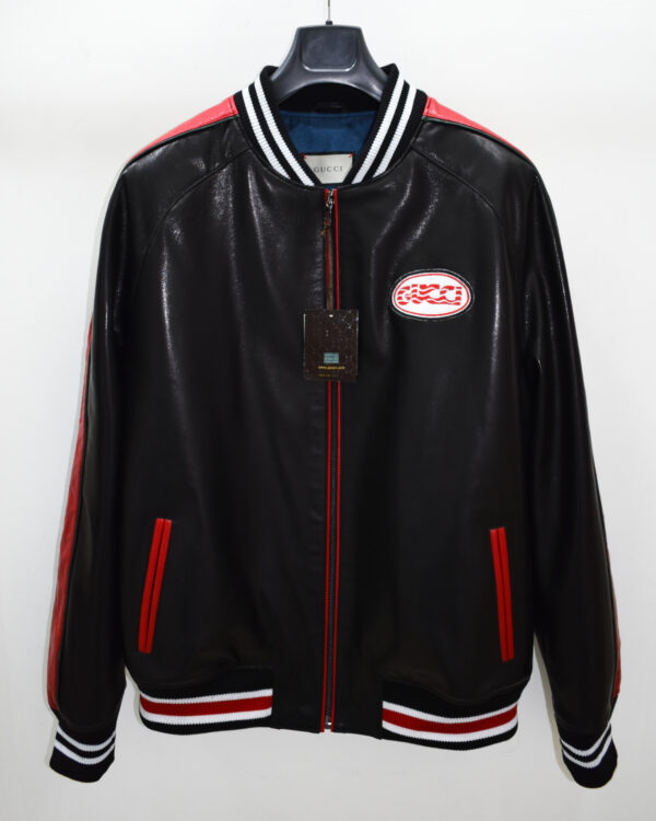 Gucci Black Red Leather Bomber Jacket - Leather Guys