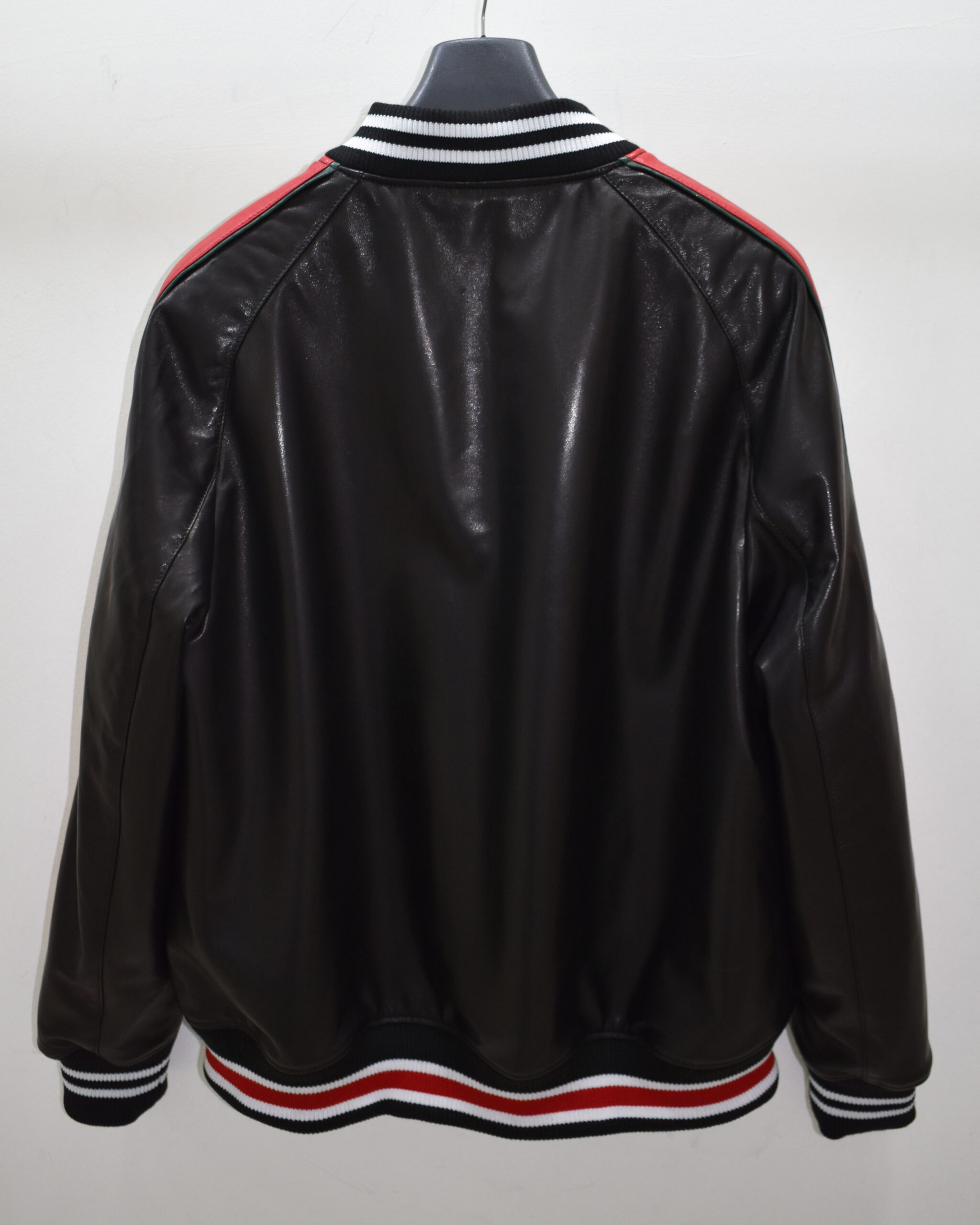 Gucci Black Red Leather Bomber Jacket - Leather Guys