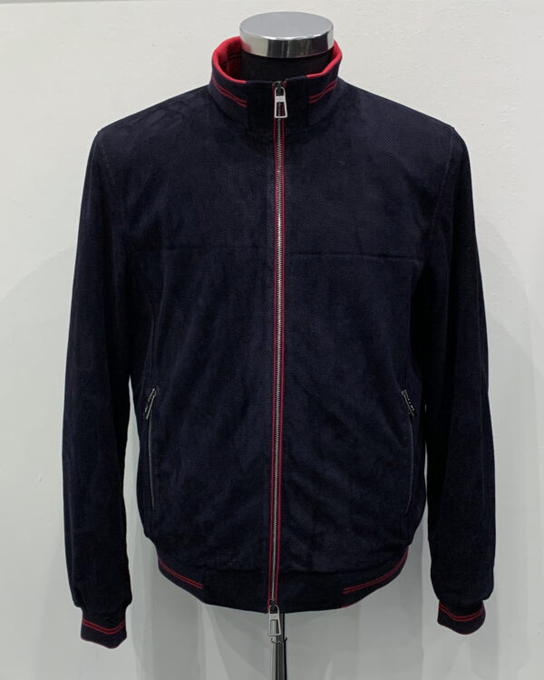 Loro Piana Blue Perforated Suede Bomber Jacket