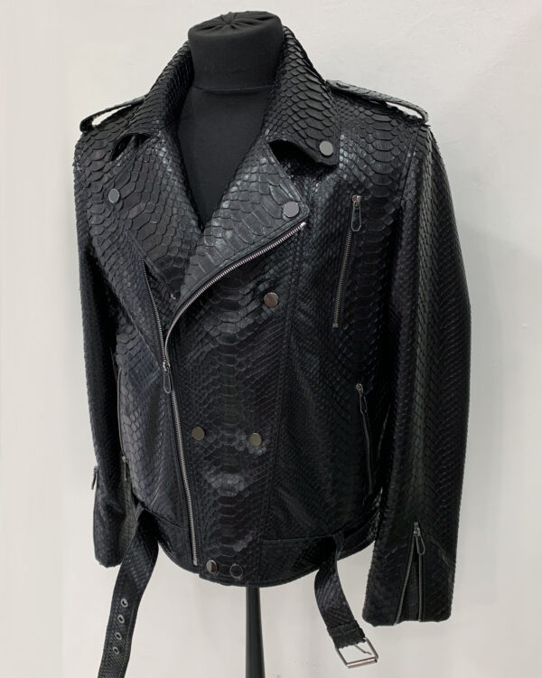 Black Python Leather Biker Jacket