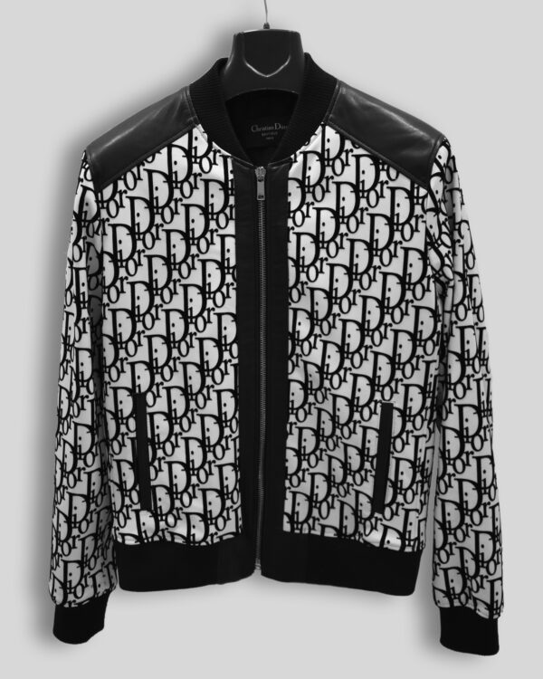 Christian Dior Black White Leather Bomber Jacket - Leather Guys