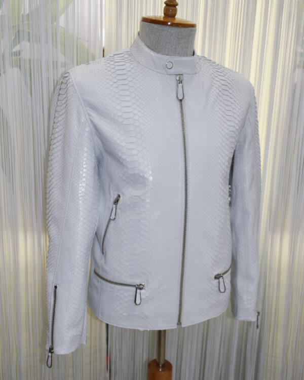 White Genuine Python Leather Moto Jacket