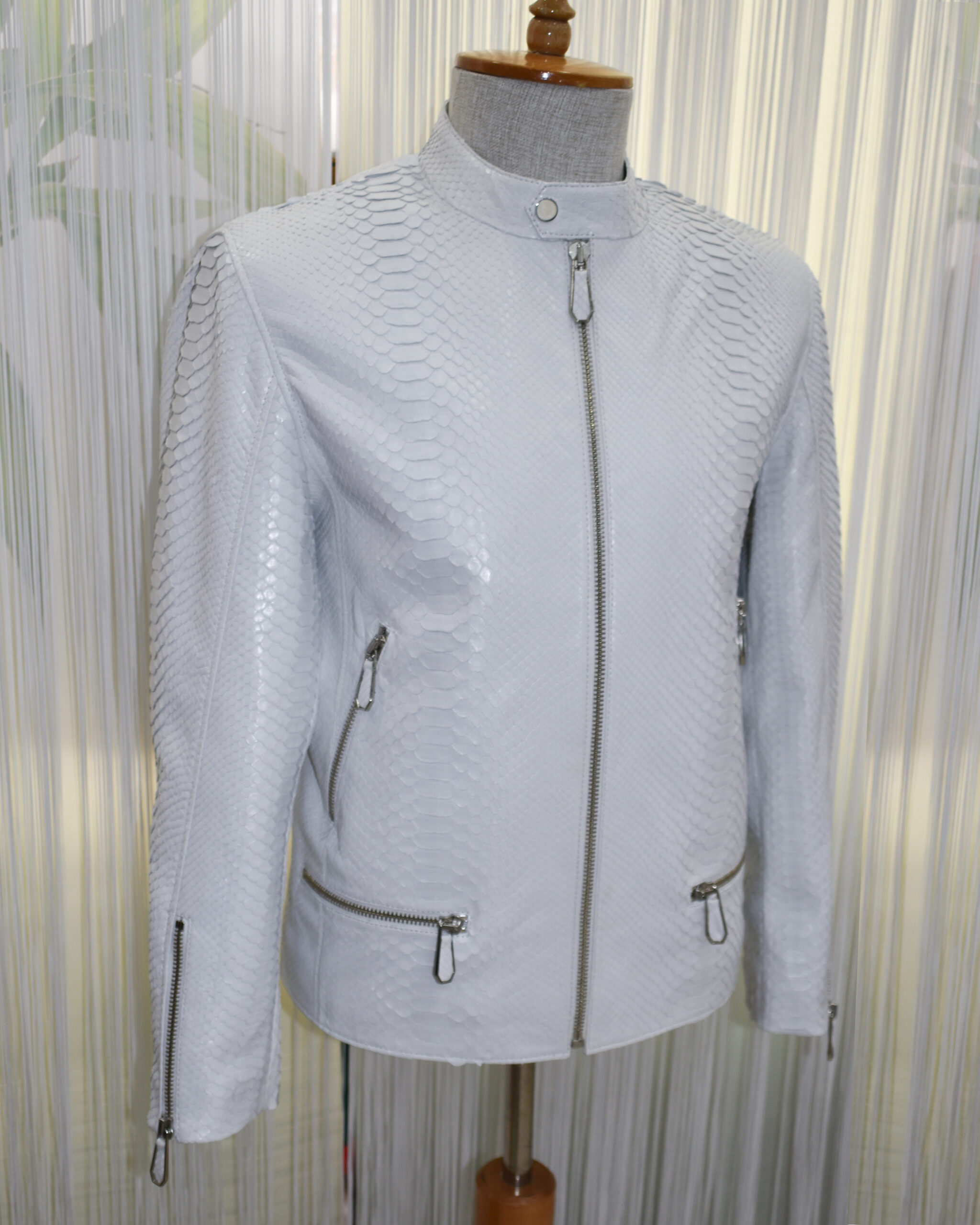 White Genuine Python Leather Moto Jacket