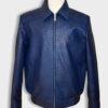 Navy Blue Ostrich Quill Leather Jacket