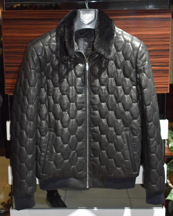 Mink Fur Collar Quilted Leather Jacket