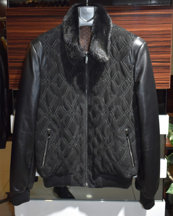 Zilli Mink Fur Collar Leather Quilted Suede Jacket