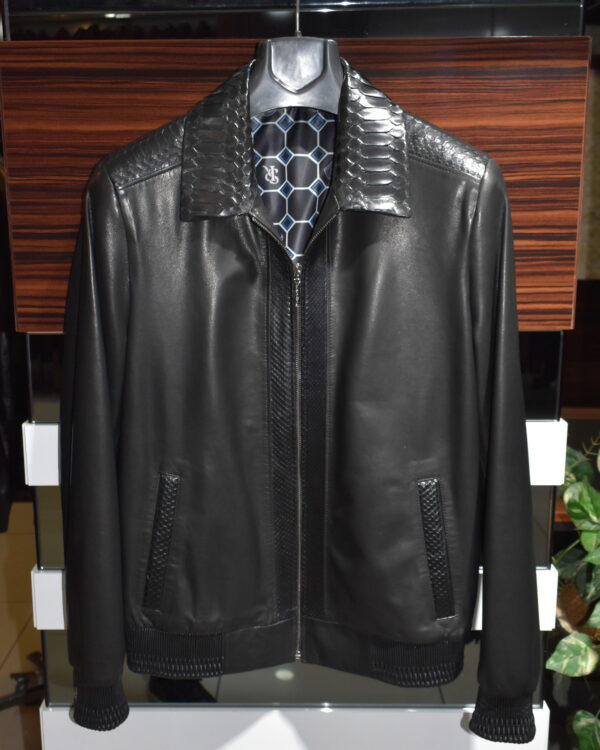 SR Python Trim Leather Bomber Jacket