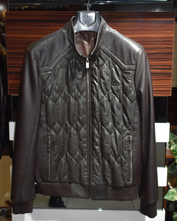 Brioni Quilted Brown Leather Jacket