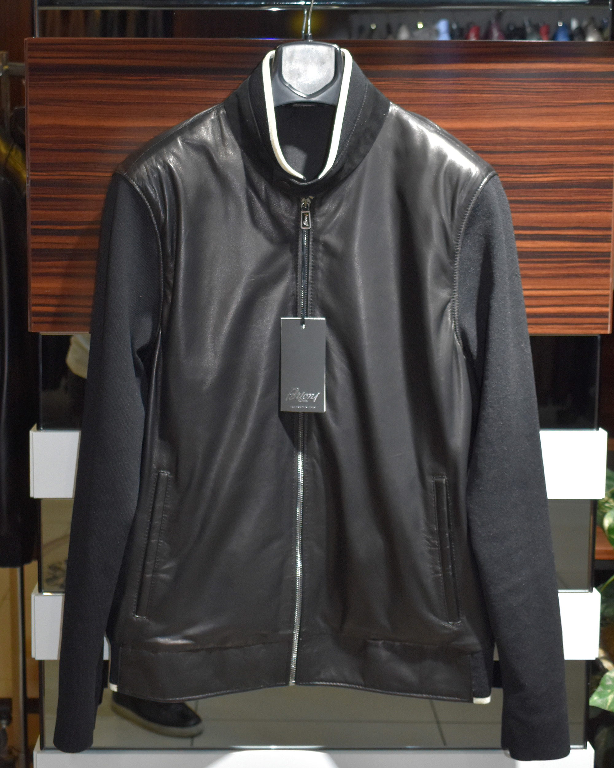 Brioni Textile Sleeves Leather Jacket - Leather Guys