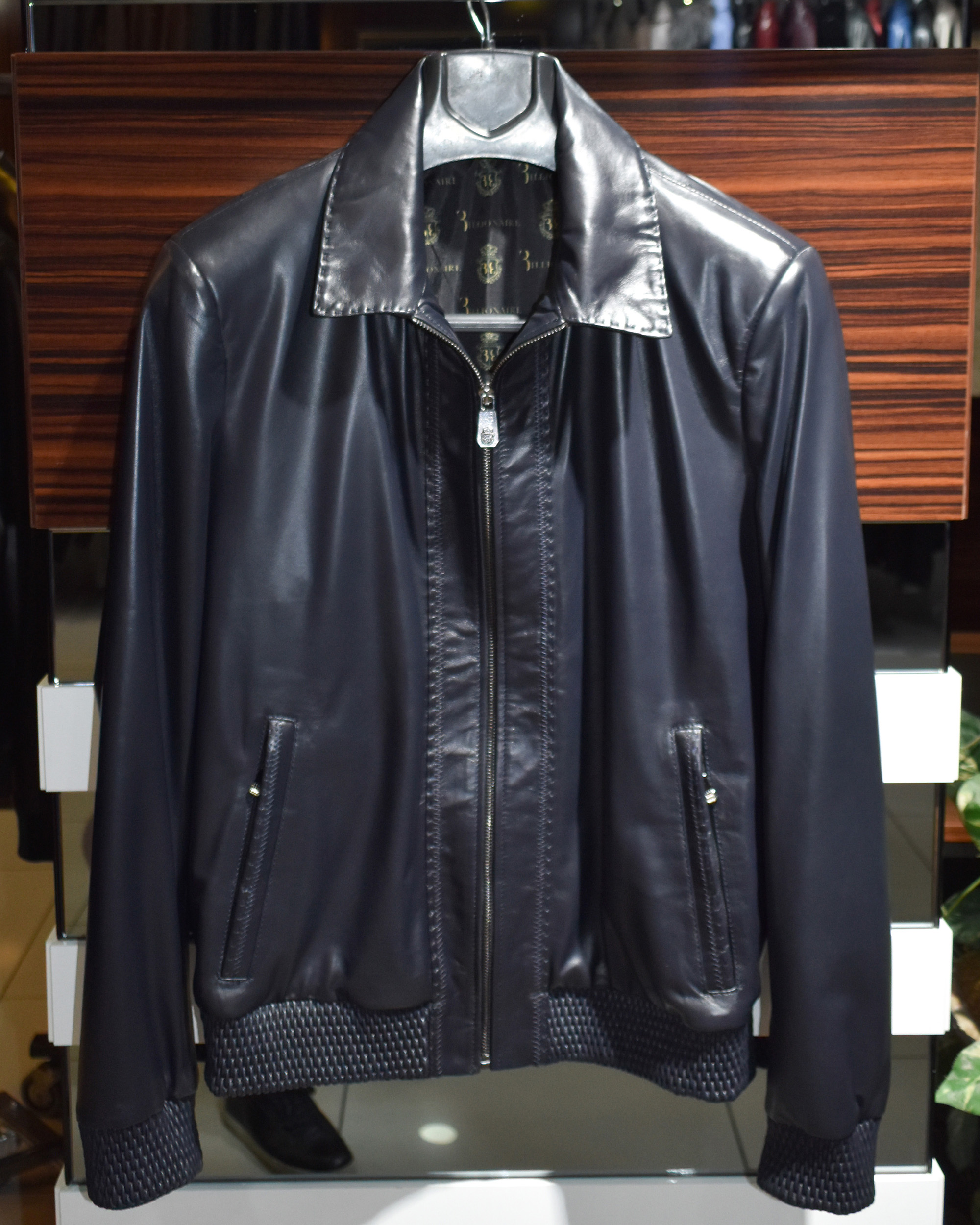 Billionaire Navy Blue Leather Jacket - Leather Guys