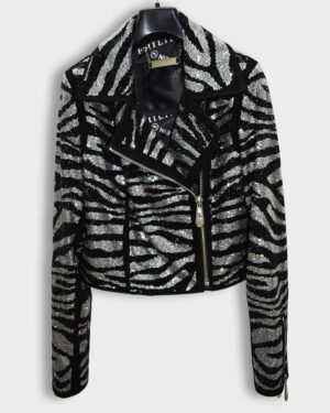 Philipp Plein Women Crystal Leather Biker Jacket