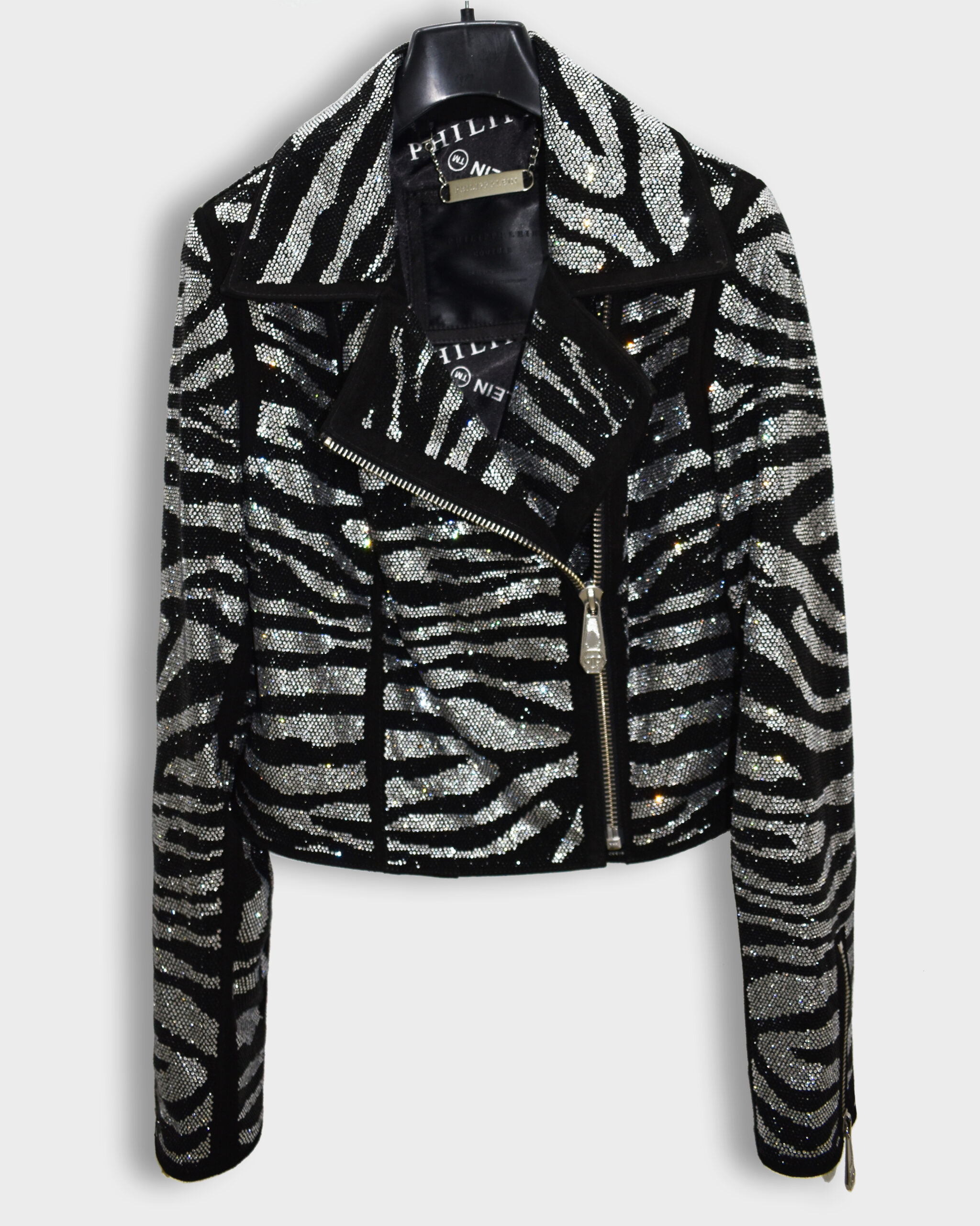 Philipp Plein Women Crystal Leather Biker Jacket