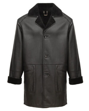 Black Genuine Shearling Fur Coat